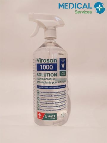 L'image représente un vaporisateur de solution hydroalcoolique VIROSAN.